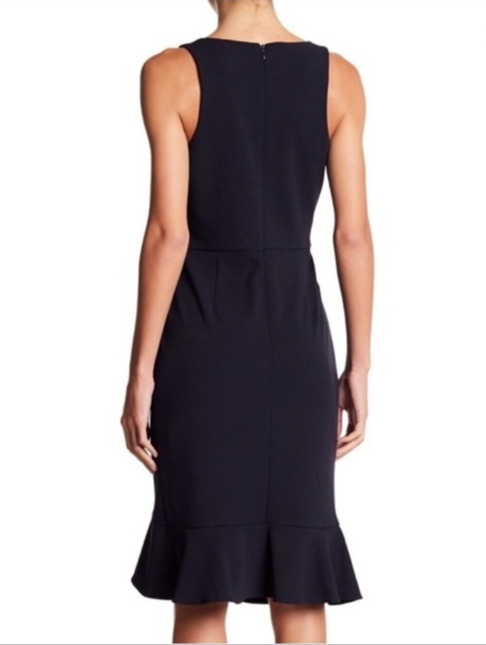 Betsey Johnson Black Scuba Crepe V-Neck Flounce Hem Midi Dress Womens 16 - Picture 2 of 13